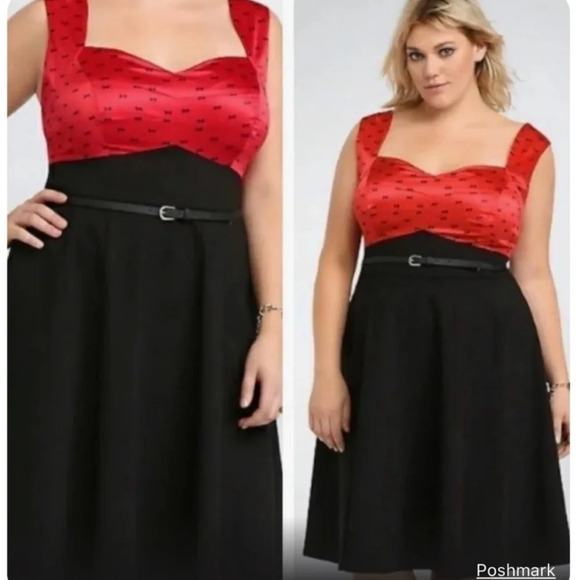 Torrid Red Black Bow Sweetheart Neckline  Pinup Fit & Flare Dress 18 Prom - Picture 1 of 9